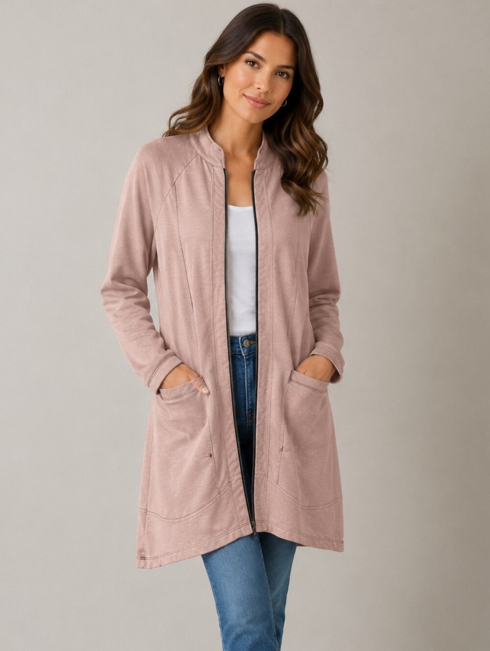 XCVI Long Zip Jacket Womens Small Peach Casual Travel Tunic Coat - Picture 1 of 12
